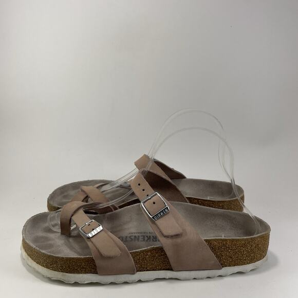 Birkenstock Mayari Toe Loop Sandals Womens Size 38 US 7-7.5 Oiled Leather Taupe - Picture 4 of 9